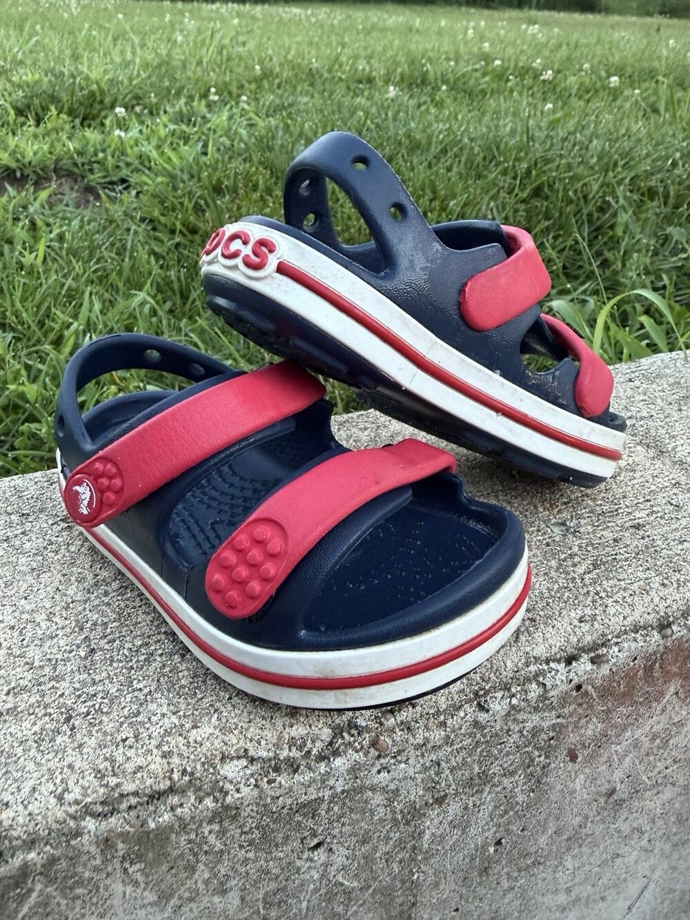 Croc Toddler Crockband Cruiser Sandal Childrens sz 6 Navy Varsity Red Adjustable
